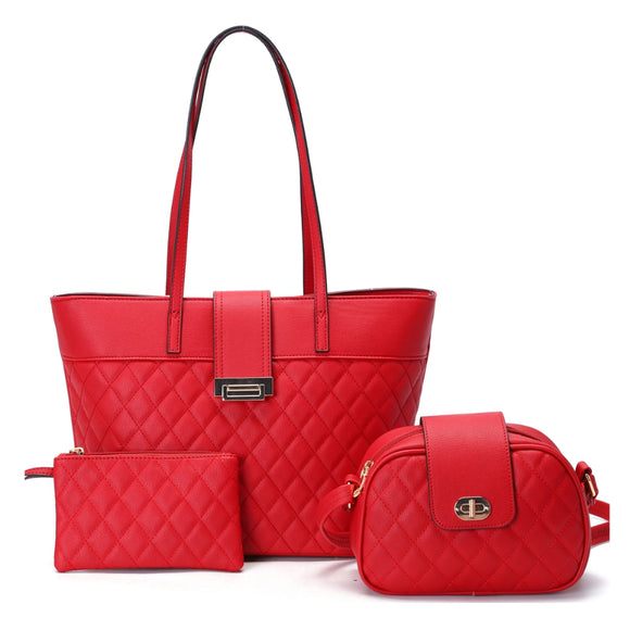 3-in-1 quilted detail handbag set - red