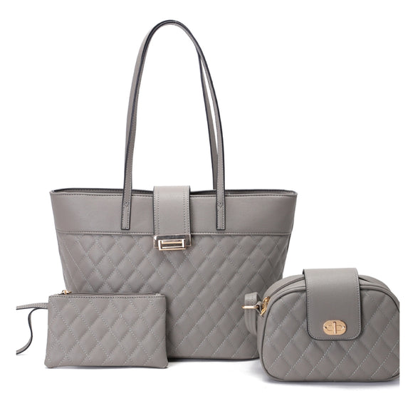 3-in-1 quilted detail handbag set - grey
