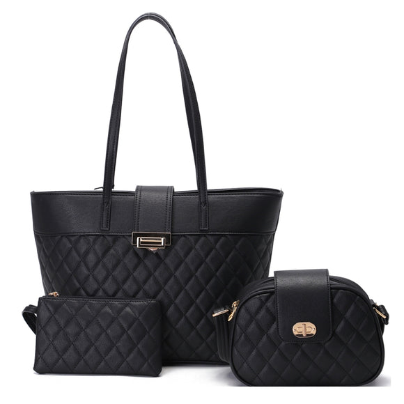 3-in-1 quilted detail handbag set - black