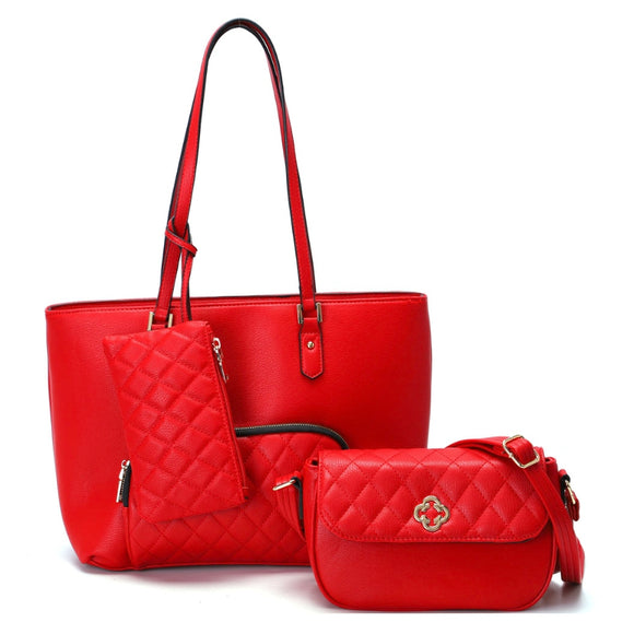 3-in-1 quilted front pocket tote set - red
