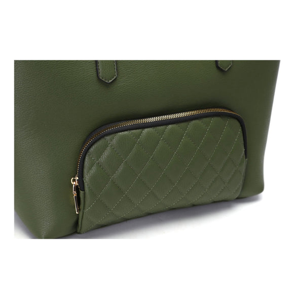 3-in-1 quilted front pocket tote set - olive