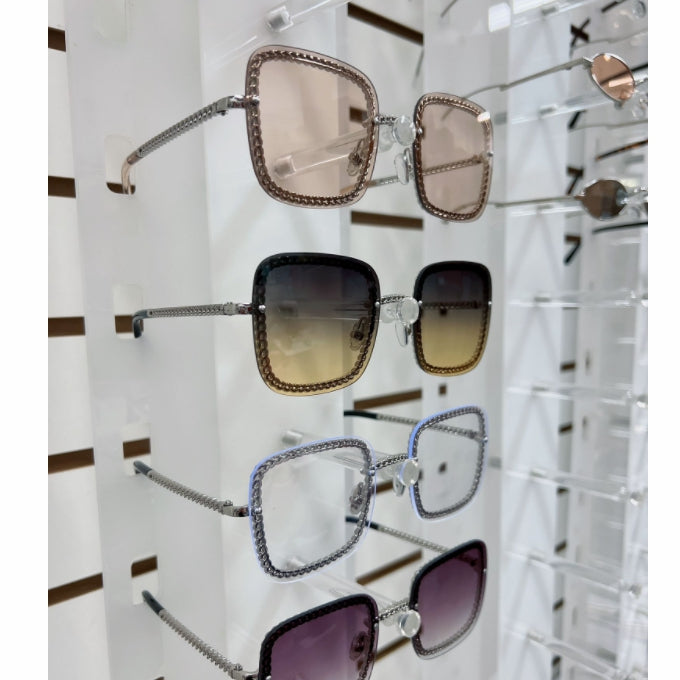 CHANEL 4244 Square Metal, Calfskin & Imitation Pearls Sunglasses
