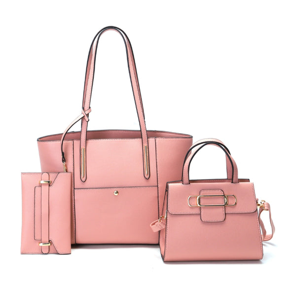 3-in-1 gold tone hardware detail handbag set - pink