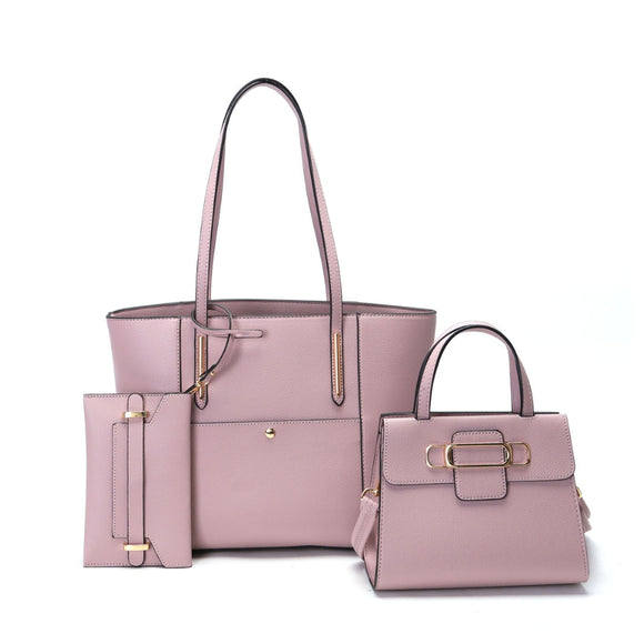 3-in-1 gold tone hardware detail handbag set - lavender
