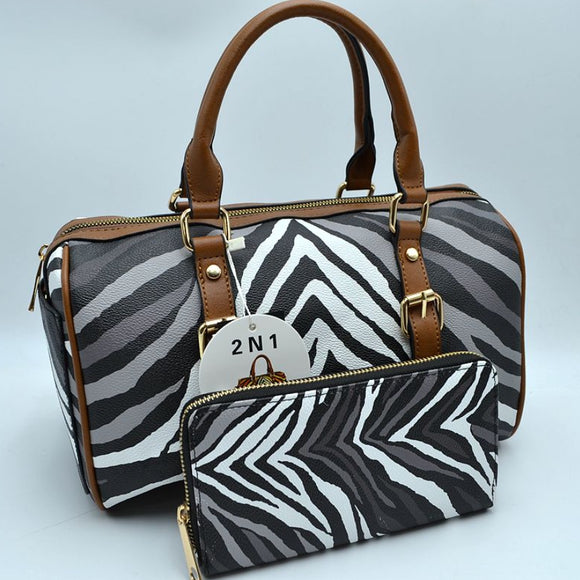 Zebra pattern duffle bag with wallet - black
