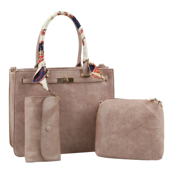 3-in-1 tote with decorated scarf - blush