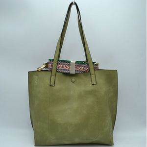Fashion strap tote with pouch - olive