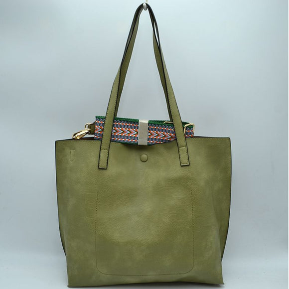 Fashion strap tote with pouch - olive
