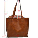 Fashion strap tote with pouch - brown
