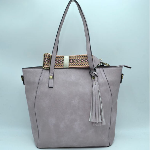 Fashion strap tassel tote with pouch - lavender
