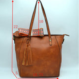 Fashion strap tassel tote with pouch - brown