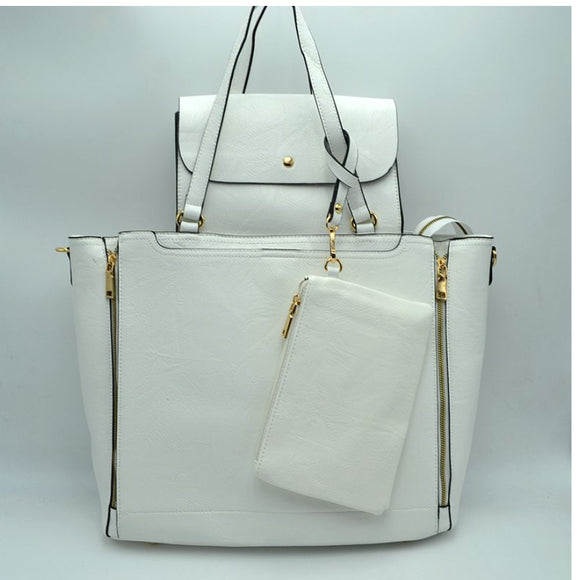 3-in-1 side zipper handbag set - white