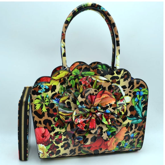 3d floral tote with wallet - multi