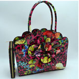 3d floral tote with wallet - red