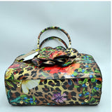 3d floral tote with wallet - black