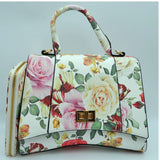 Turn-lock floral print tote with wallet - white