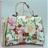 Turn-lock floral print tote with wallet - white