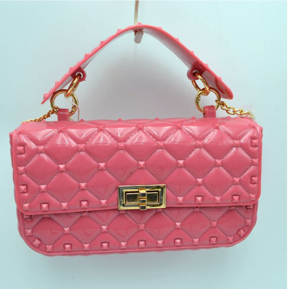 Diamond quilted jelly chain crossbody bag - baby pink
