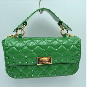Diamond quilted jelly chain crossbody bag - kelly green