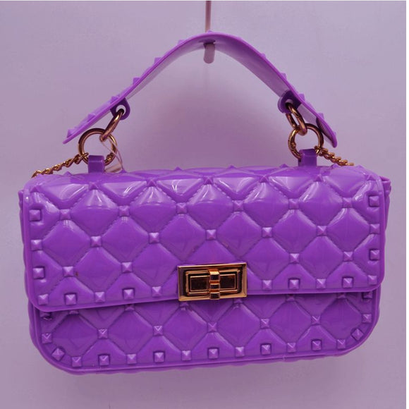 Diamond quilted jelly chain crossbody bag - violet