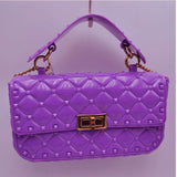Diamond quilted jelly chain crossbody bag - violet