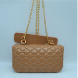 Diamond quilted jelly chain crossbody bag - apricot