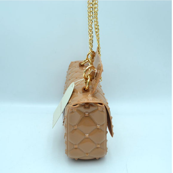 Diamond quilted jelly chain crossbody bag - apricot