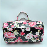 Floral print boston bag with wallet - light blue