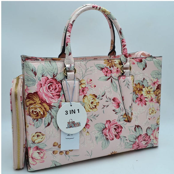 3-in-1 floral print handbag set - blush