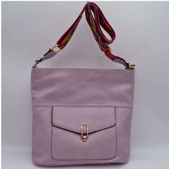 Front pocket detail fashion strap crossbody bag - lavender