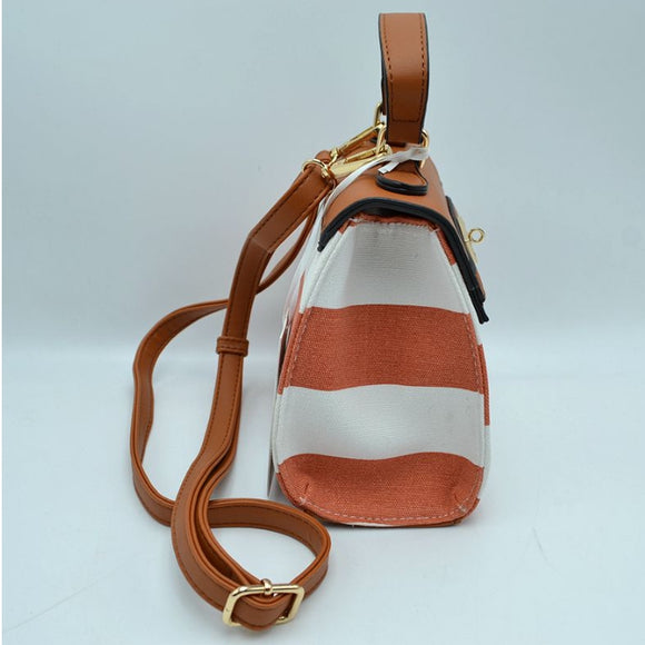 Striped fabric mini crossbody bag - camel