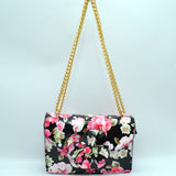 3d flower detail chain crossbody bag - black