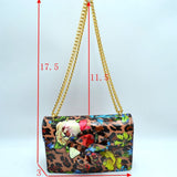 3d flower detail chain crossbody bag - black