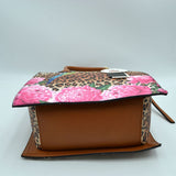 Leopard, bird, floral print tall tote with wallet - brown