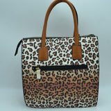 Leopard, bird, floral print tall tote with wallet - black