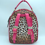 Leopard, bird, floral printed backpack with wallet - brown