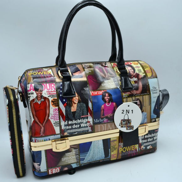 2-in-1 Michell Obama magazine tote with wallet - multi