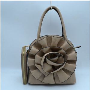 3d flower detail satchel with wallet - stone