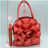 3d flower detail satchel with wallet - stone