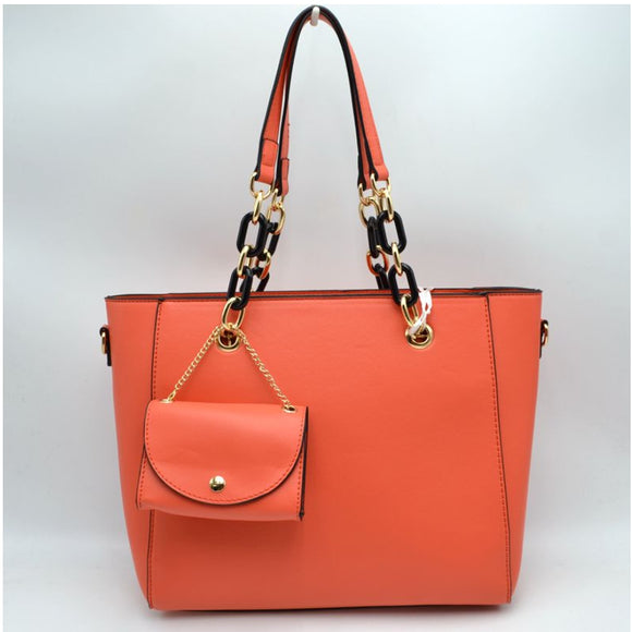 2-in-1 fake chain tote - coral