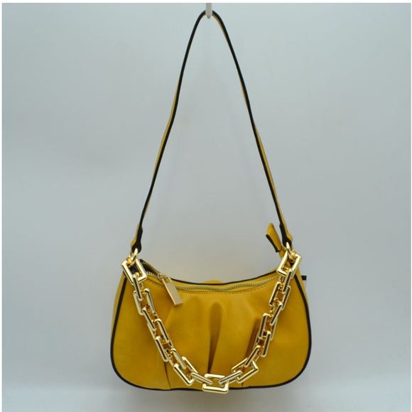 Fake chain wrinkled shoulder bag - yellow