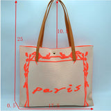 Eiffel tower embroidery fabric tote - blue