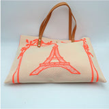 Eiffel tower embroidery fabric tote - blush