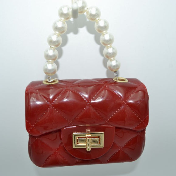 Quilted jelly chain crossbody bag - dark red
