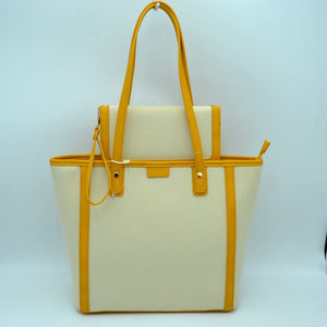 2-in-1 fabric tote with wallet - yellow/beige