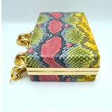 Snake pattern fake chain clutch - red
