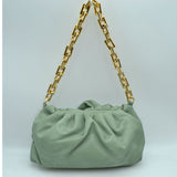 Leather fake chain clutch - green