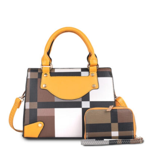Color-block tote with wallet - yellow