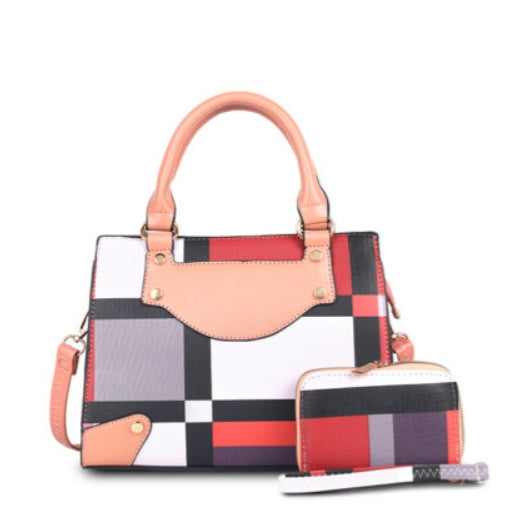Color-block tote with wallet - pink
