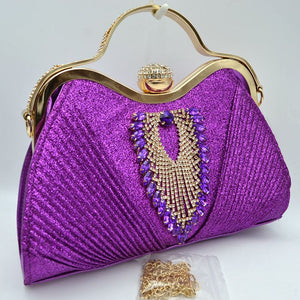Rhinestone top glitter evening bag - purple